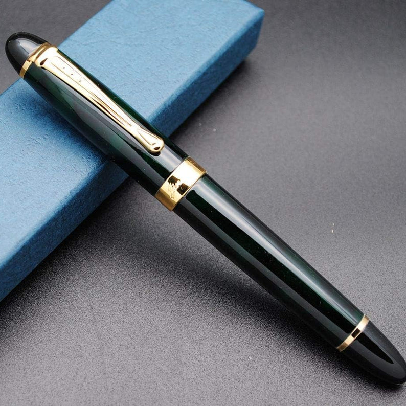 Jinhao X450 Fountain Pen – Dark Green Color, Gold Trim, Medium Nib Options, Elegant Writing Instrument