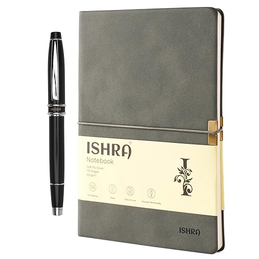 ISHRA Olive Green Chrome Trim Notebook & Pen Gift Set – Blue Ink