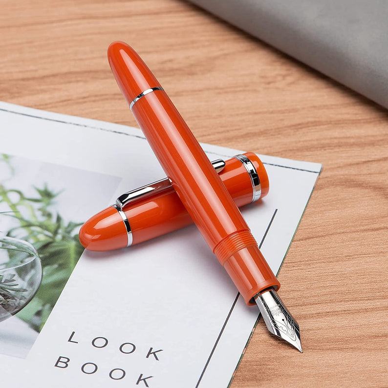 Jinhao X159 Orange Fountain Pen – Fine Nib Options, Silver Clip, Big Size Acrylic Pen with Converter