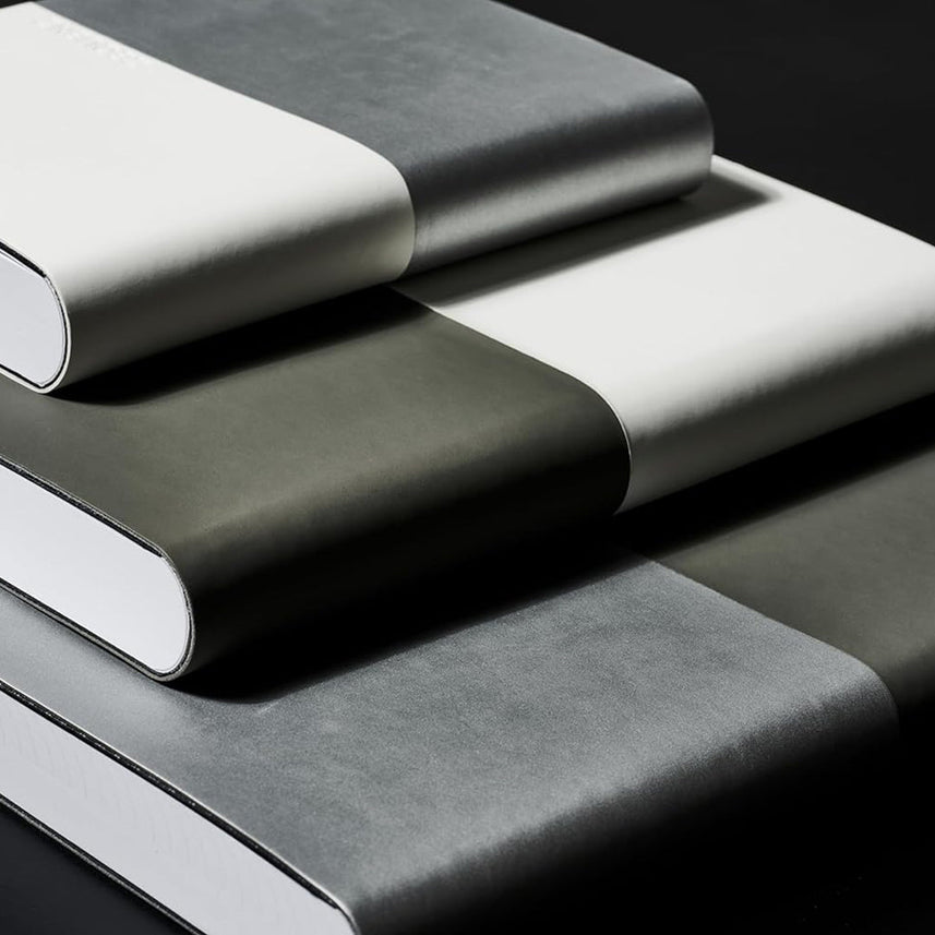 Zequenz A6 Size Black Grey Notebook Squared & Blank Acid Free Paper 200 Pages each Ruling 400 Pages 70GSM 360 Degree Flexibility 100% Handmade PU and White paper Basic Plus Series