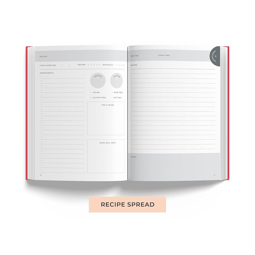 7mm Between the Lines | Recipe Journal | A5 Size | 4 Sticker Sheets | Hardbound and Laminated | Spoonfuls of Love | Blue