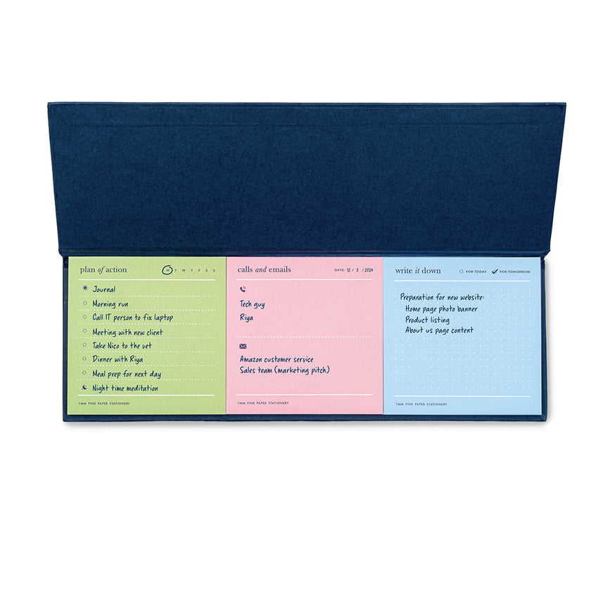 7mm Between the Lines | Trio Desk Pad Navy | 75 Leaves | Printed Hardbound Notepad