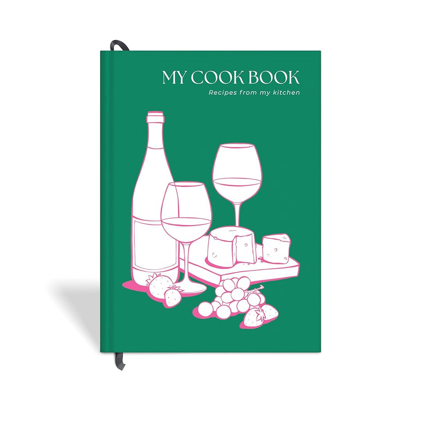 7mm Recipe Journal | Cheese and Wine | A5 Size | 4 Sticker sheets | Hardbound and Laminated | Dark Green
