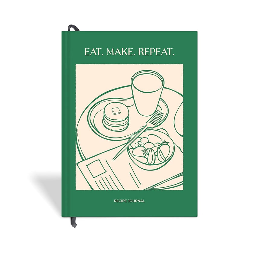 7mm Recipe Journal | Eat Make Repeat | A5 Size | Hardbound and Laminated | Dark Green