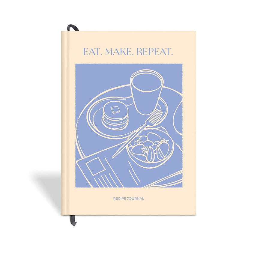 7mm | Recipe Journal | A5 | Hardbound | Laminated | Eat Make Repeat | Light Blue