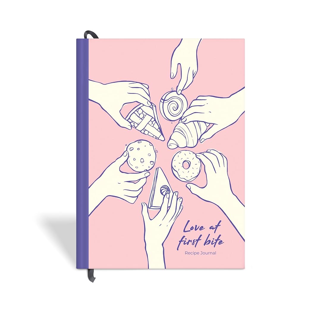 7mm | Recipe Journal | A5 | Hardbound | Laminated | Love at First Bite | Pink