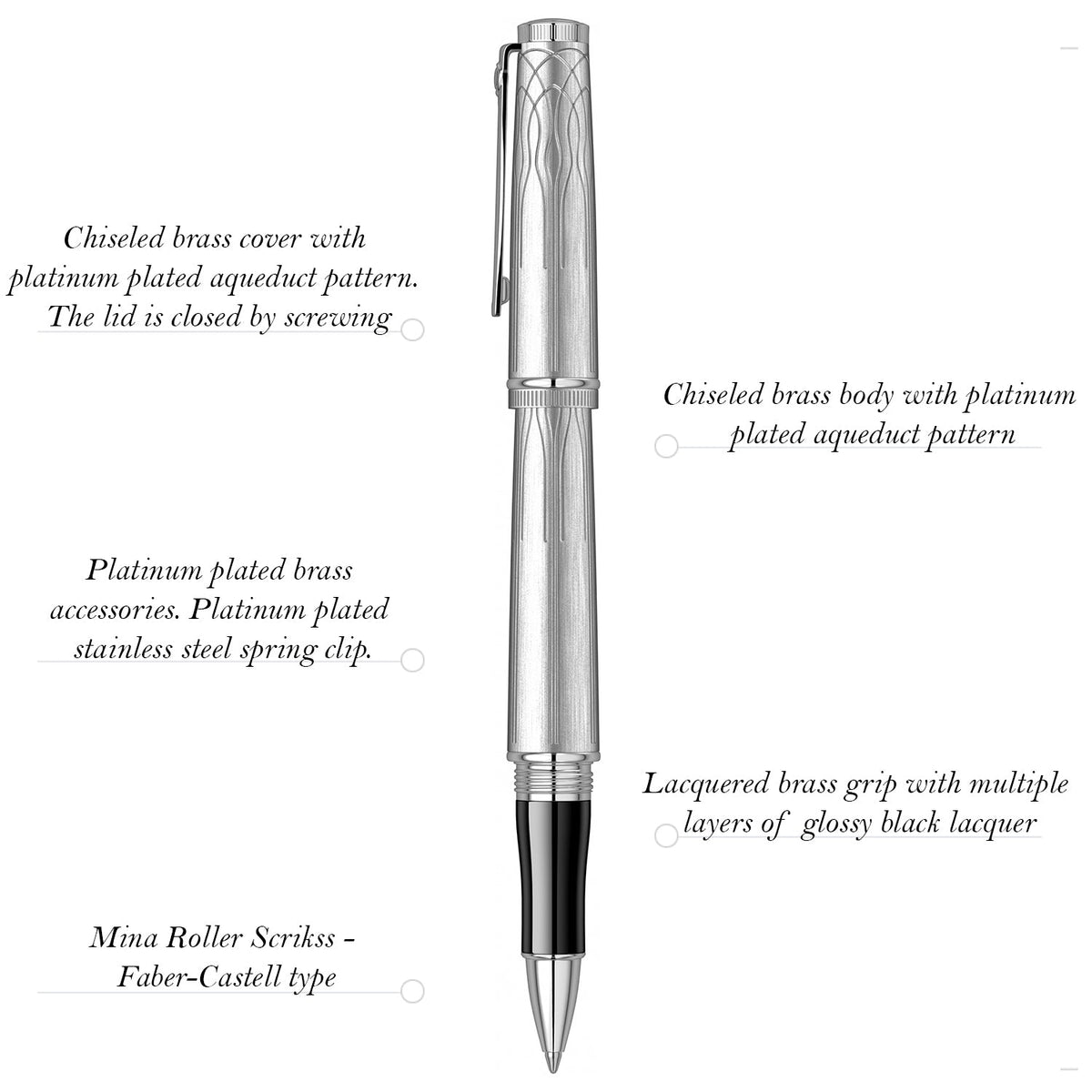 Scrikss Heritage Rollerball Pen - Platinum PT