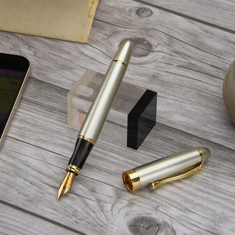 Jinhao X450 Fountain Pen – Shine Silver Color, Gold Trim, Medium , Elegant Writing Instrument