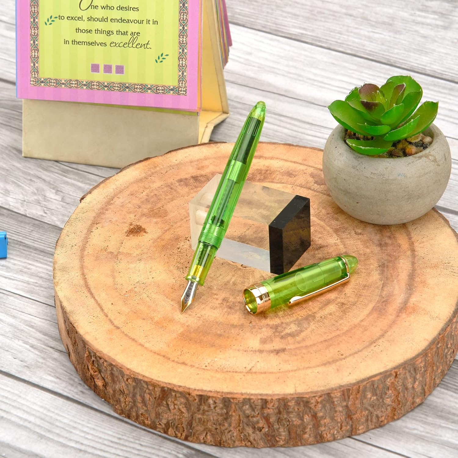 Jinhao 992 Transparent Green Fountain Pen – Fine Nib with Gold Trim, Smooth Writing Pen with Converter