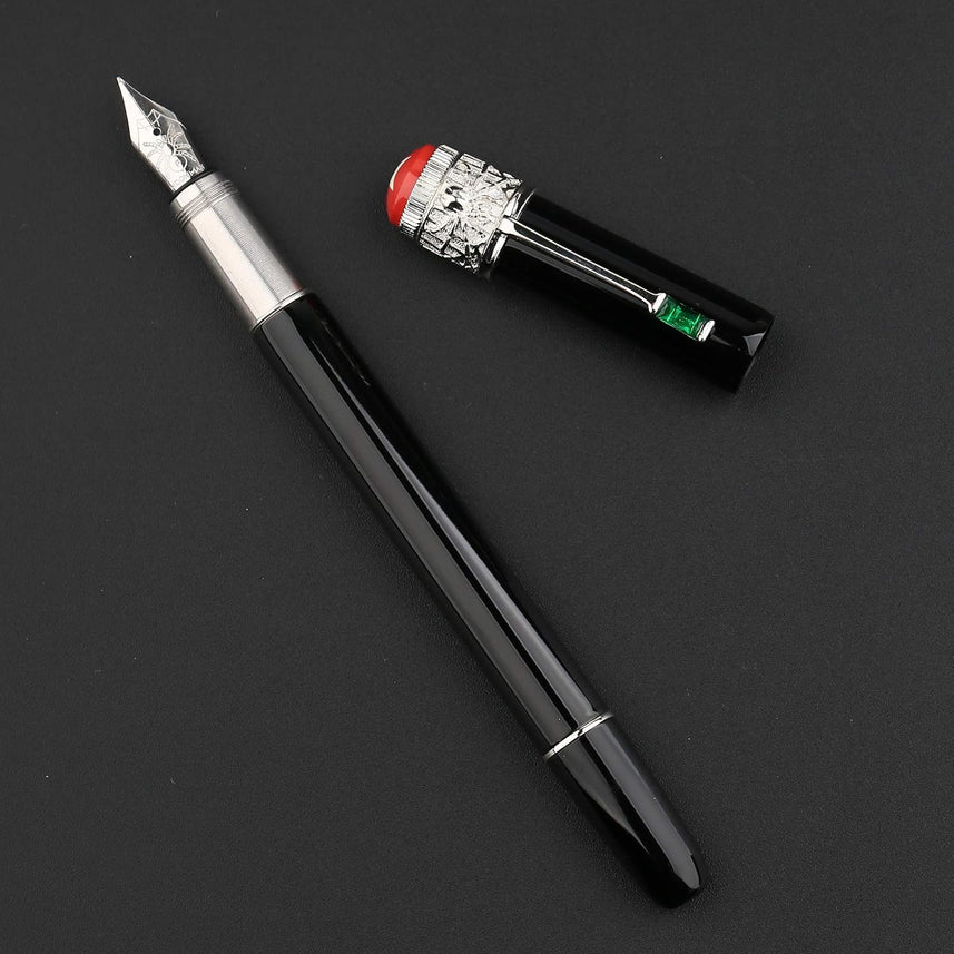 Moonman F9S Piston Fountain Pen Spider Pen Cap with Box, Black Metal Resin Writing Pen