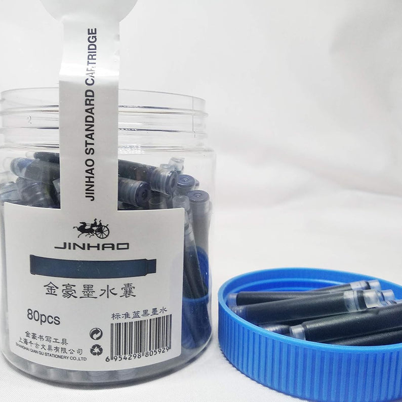 Jinhao International Standard Fountain Pen Ink Cartridges Refills – 80 Pcs (Blue-Black) Bottled, Smooth Flow, Long-Lasting Writing, Easy to Use and Carry