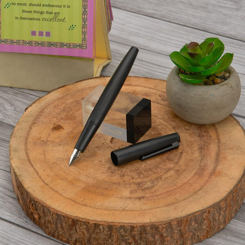 Jinhao 80 Matt Black Fiber Brushed Fountain Pen, Iridium Fine Nib, Black Clip with Ink Converter