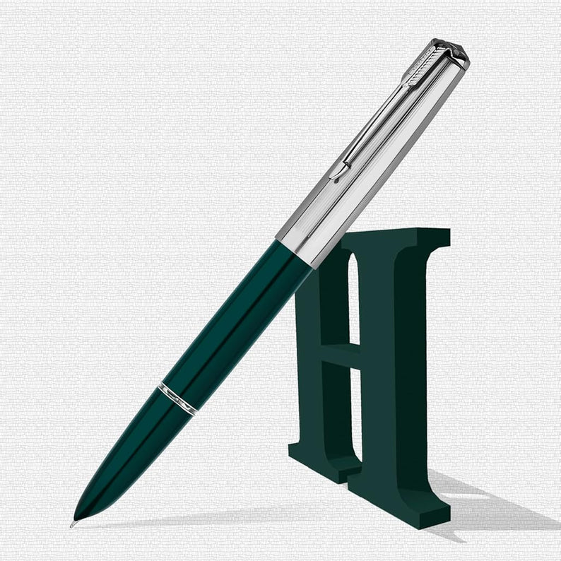 Hero 616 Fountain Pen with Iridium Extra-Fine 0.3mm Nib - Green Body & Silver Cap, Smooth Writing