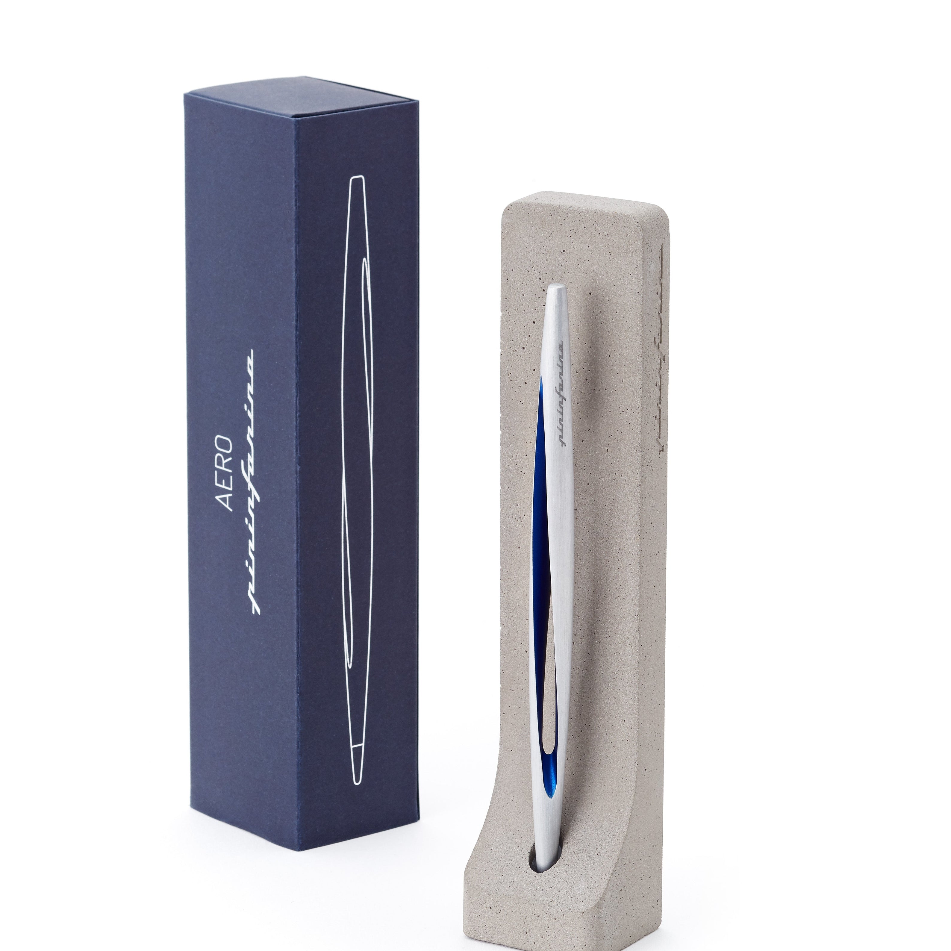Pininfarina | Aero Blue Pencil | Ethergraf® metal alloy tip  | Raw Concrete Desk Stand
