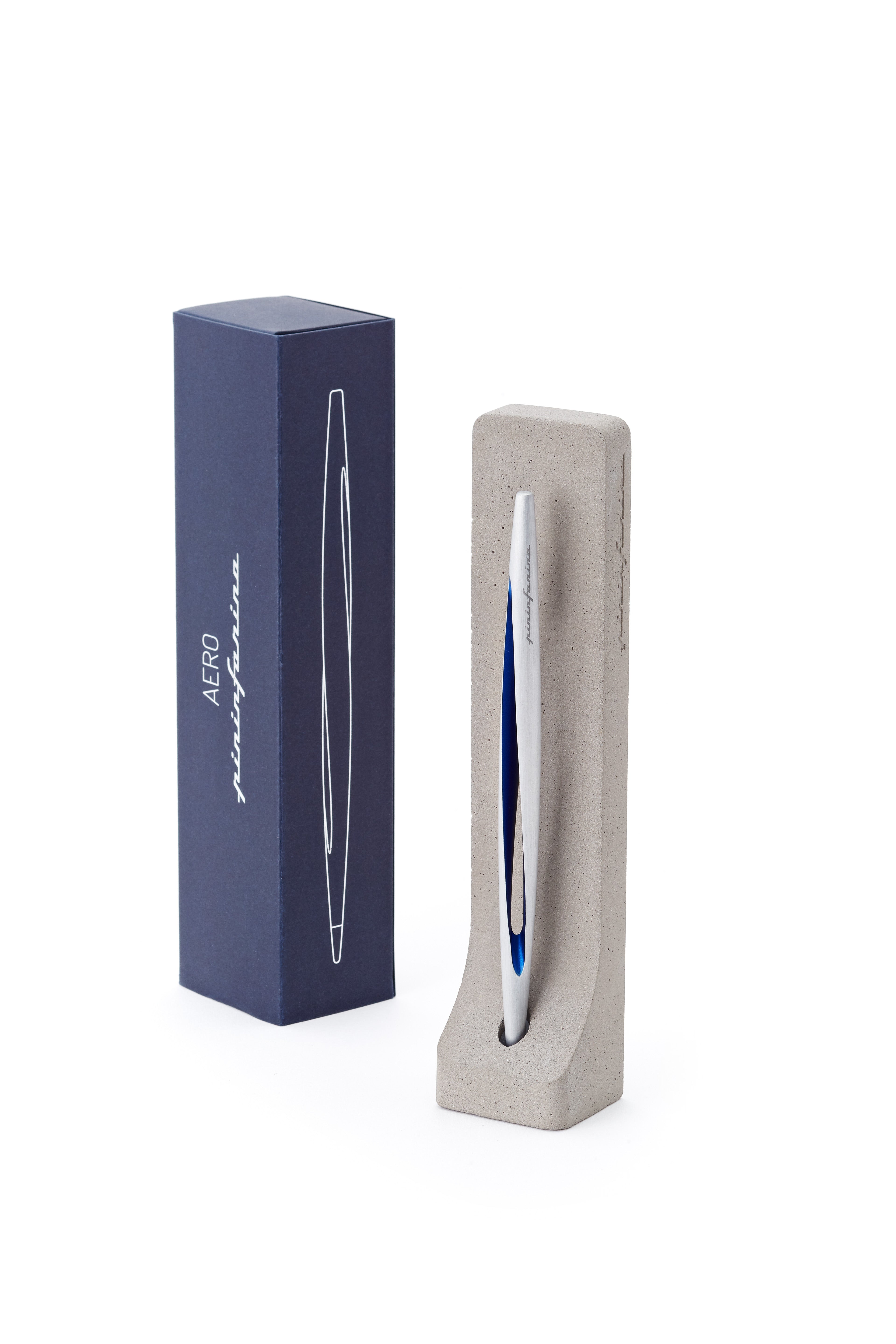 Pininfarina | Aero Blue Pencil | Ethergraf® metal alloy tip  | Raw Concrete Desk Stand