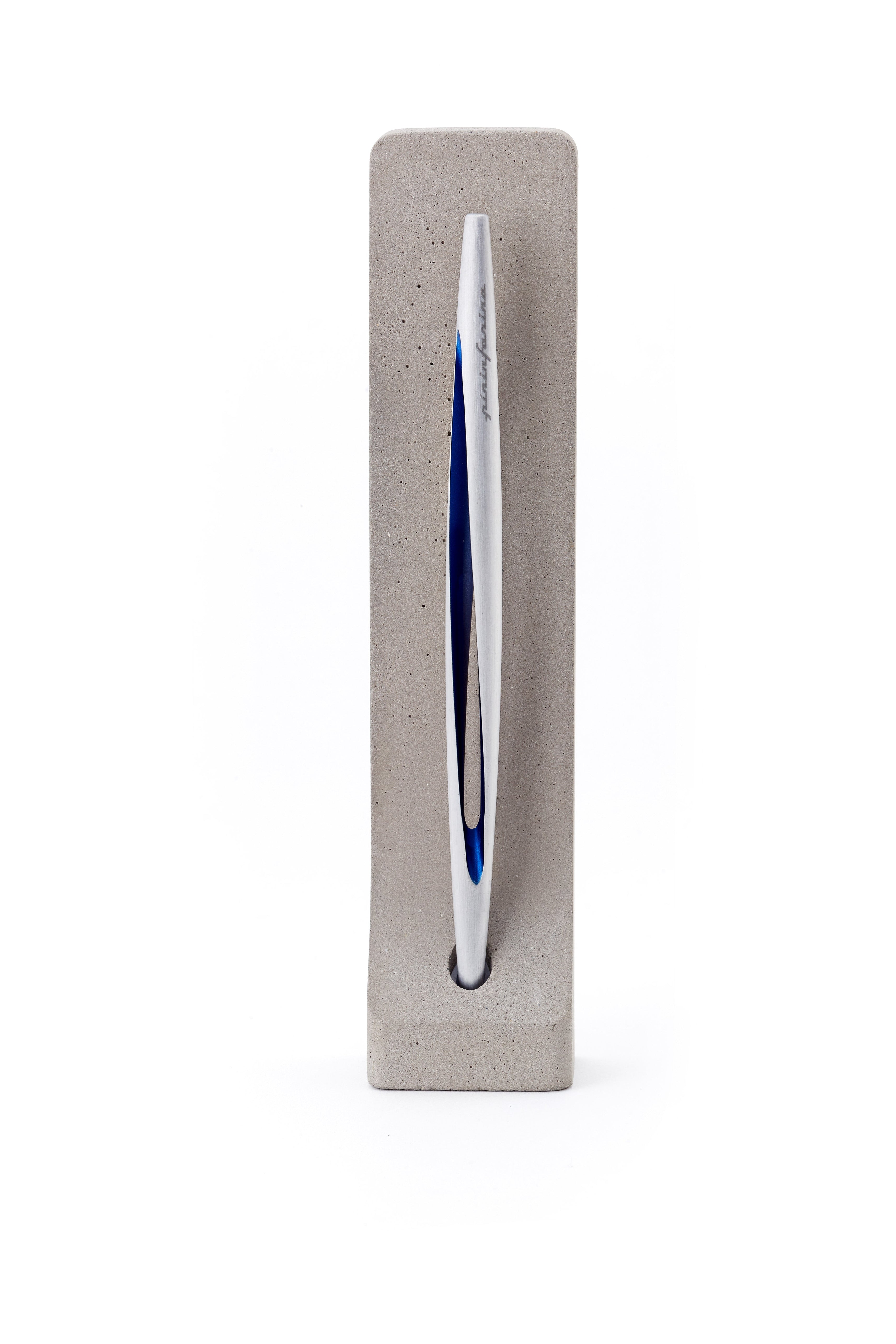 Pininfarina | Aero Blue Pencil | Ethergraf® metal alloy tip  | Raw Concrete Desk Stand