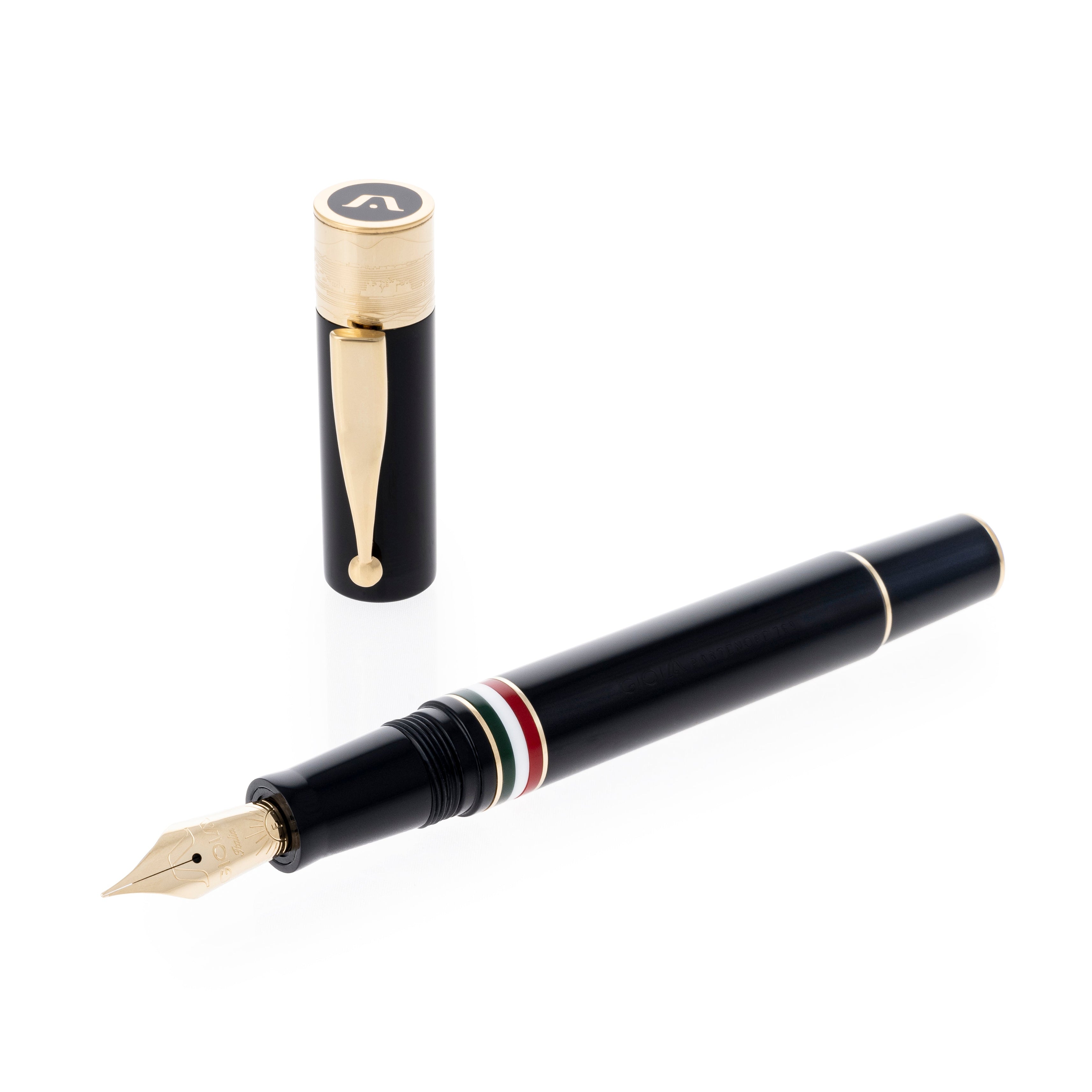 GIOIA Partenope Black Fountain Pen and Rollerball – Gold Trim