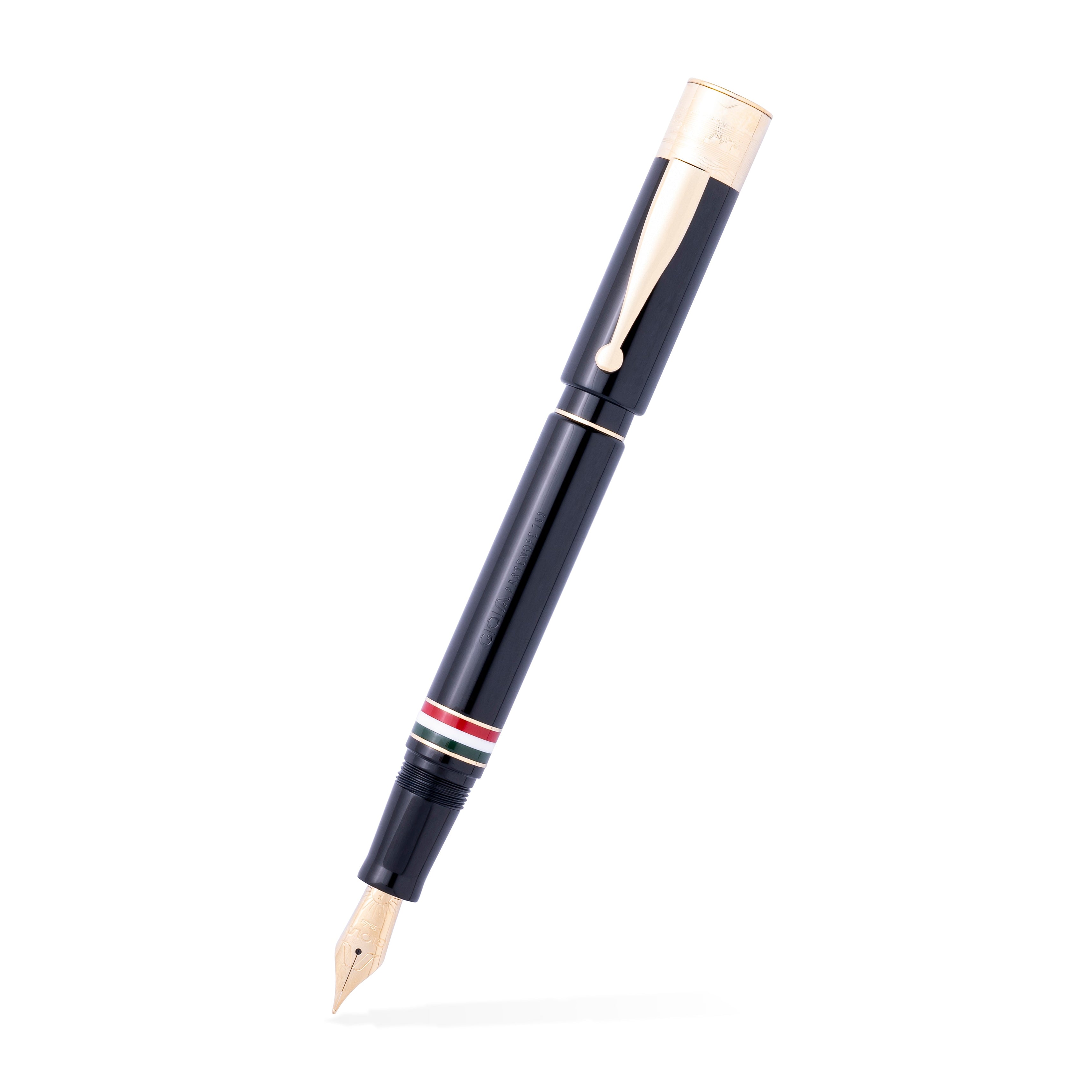 GIOIA Partenope Black Fountain Pen and Rollerball – Gold Trim