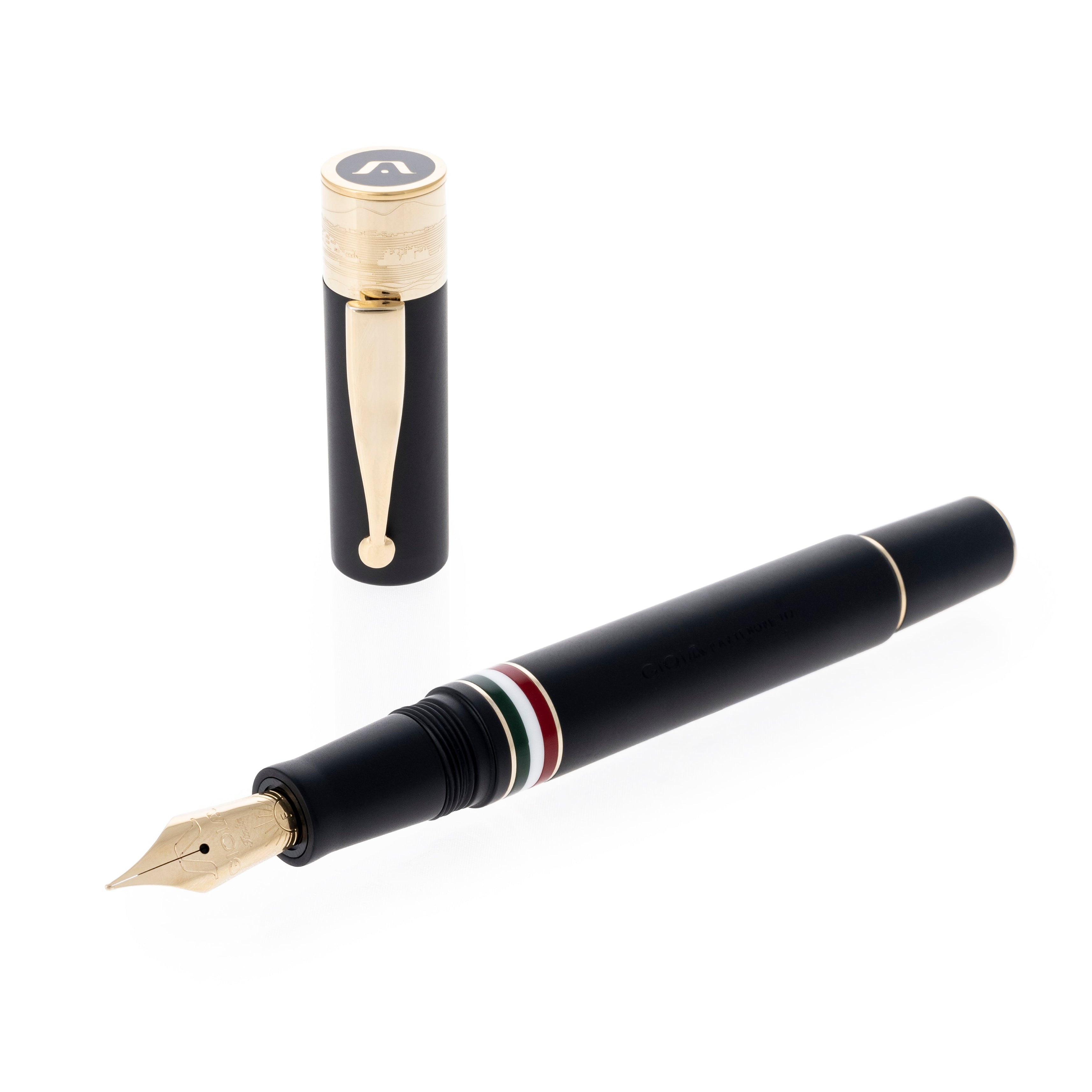 GIOIA Partenope Black Sand Fountain Pen and Rollerball – Gold Trim