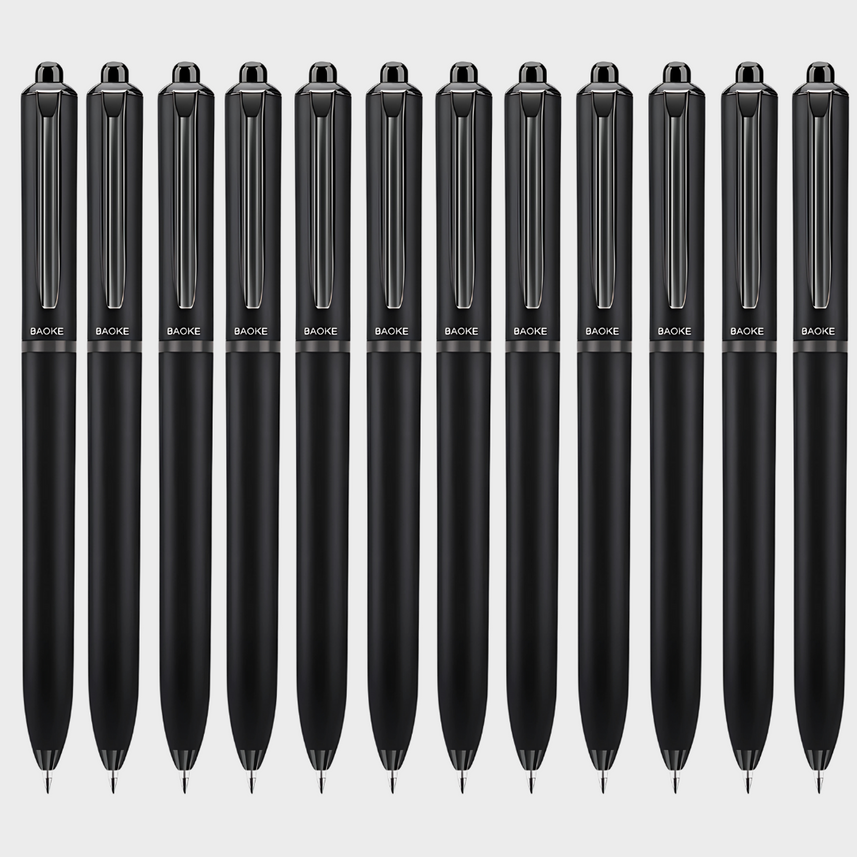 Baoke | Rollerball Pen | 0.5mm | Black Ink | Black Barrel with Shiny Black | BK124