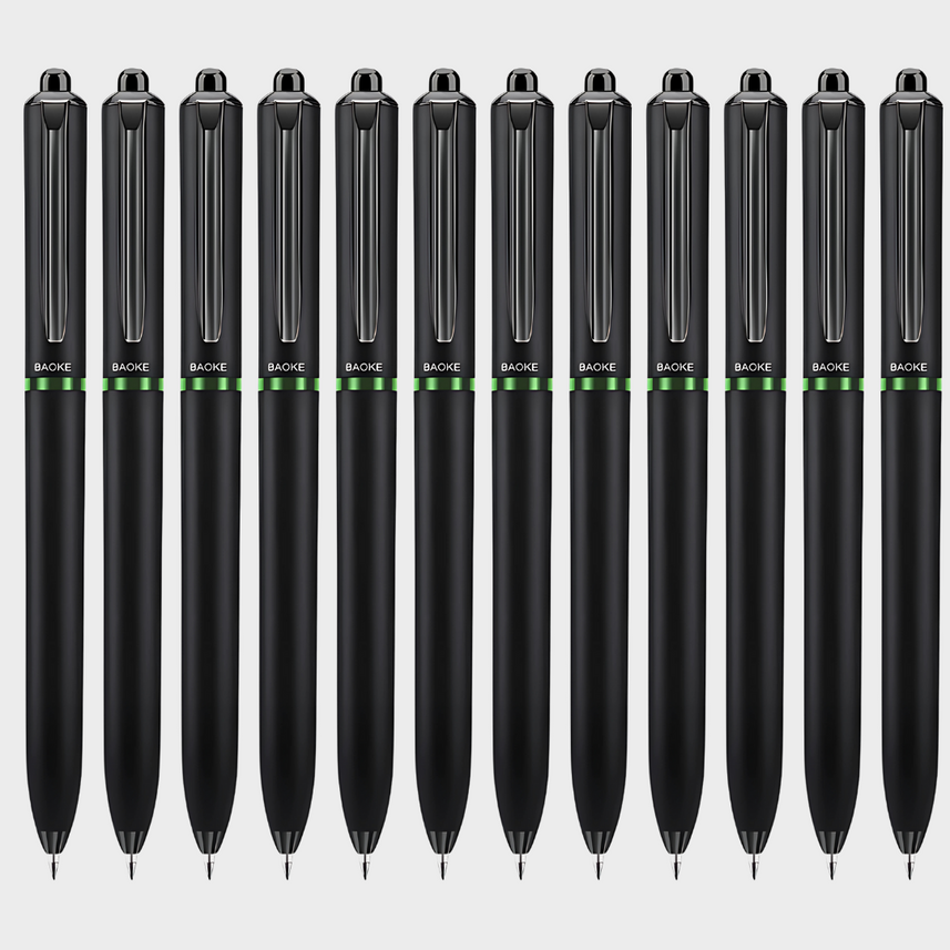 Baoke | Rollerball Pen | 0.5mm | Black Ink | Black Barrel with Shiny Green | BK124