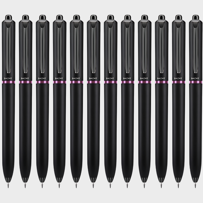 Baoke | Rollerball Pen | 0.5mm | Black Ink | Black Barrel with Shiny Purple | BK124
