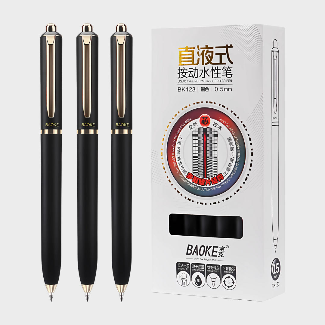 Baoke | Rollerball Pen | 0.5mm | Black Ink | Black Barrel | BK123