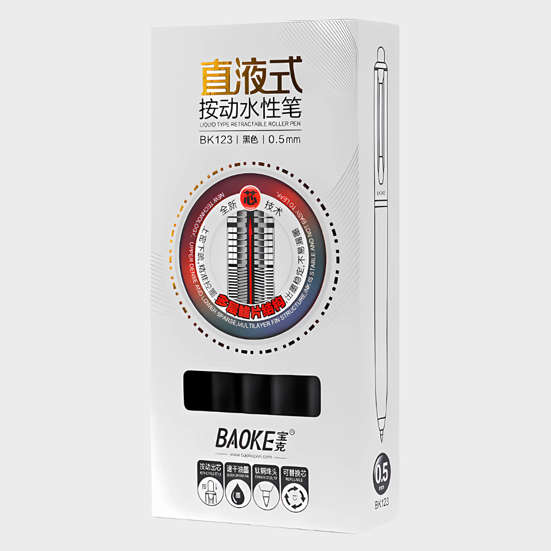 Baoke | Rollerball Pen | 0.5mm | Black Ink | Black Barrel | BK123