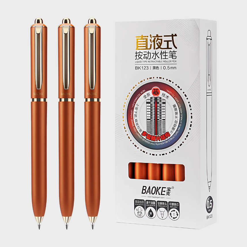 Baoke | Rollerball Pen | 0.5mm | Black Ink | Camel Yellow Barrel | BK123
