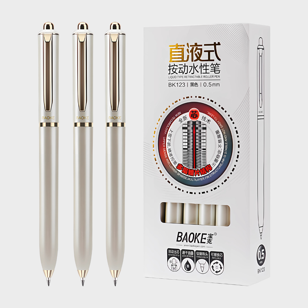 Baoke | Rollerball Pen | 0.5mm | Black Ink | Off-White Barrel | BK123
