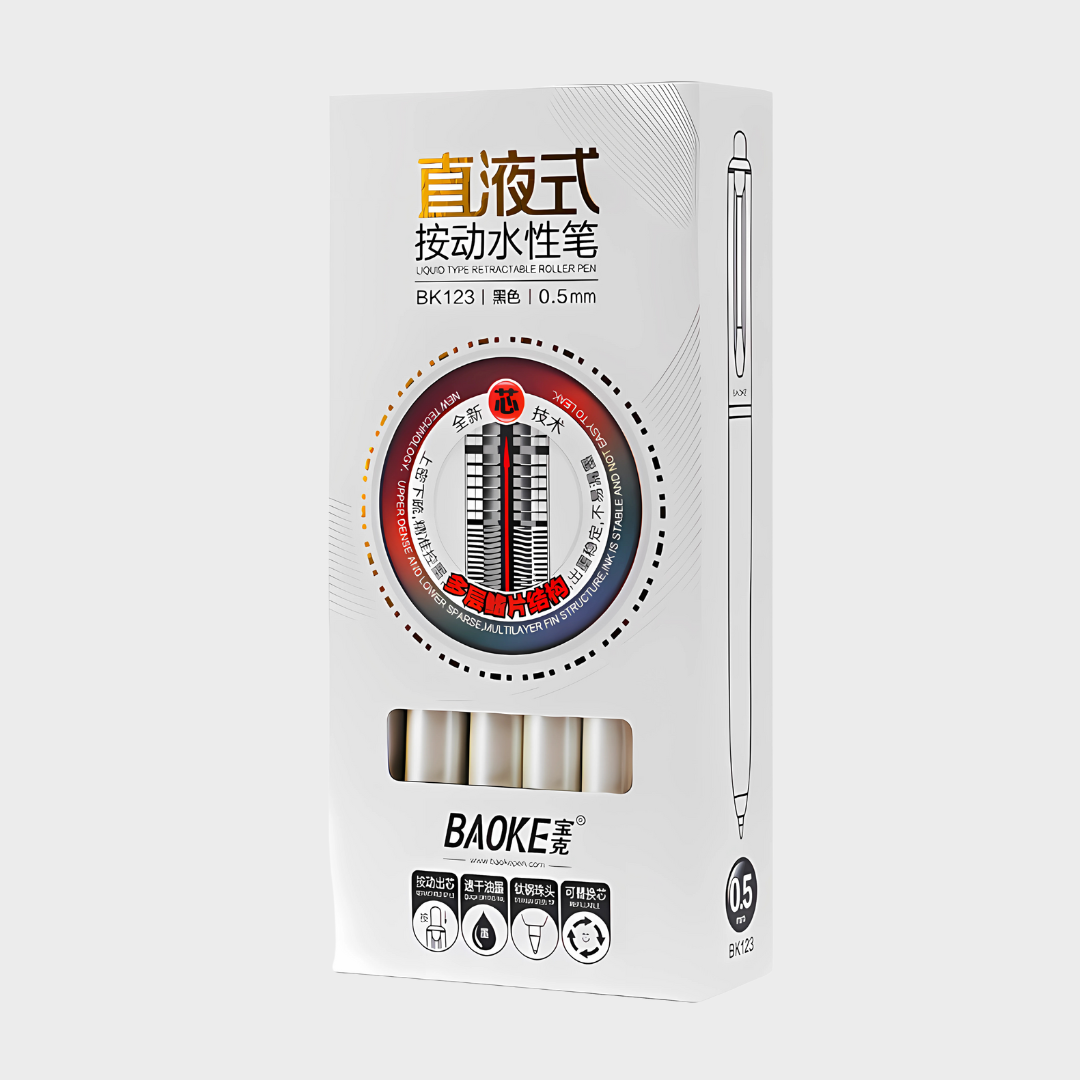Baoke | Rollerball Pen | 0.5mm | Black Ink | Off-White Barrel | BK123