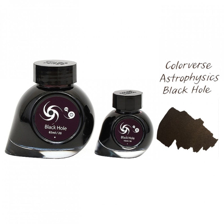 Colorverse | Astrophysics Series | Season 2 | Fountain Pen Ink | Black Hole | Black | 65ml and 15ml | 2 Bottle Set - penpencilink
