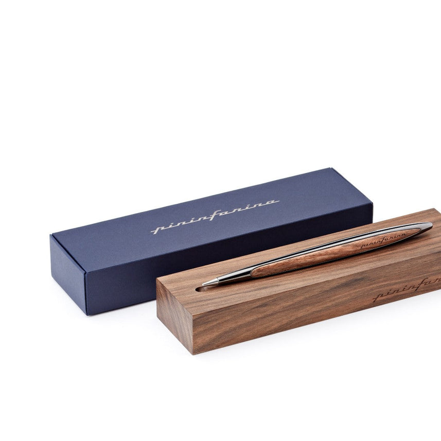 Pininfarina | Cambiano | Glossy Black | Classic Ethergraf Metal Alloy Nib | Solid Wood Desk Stand