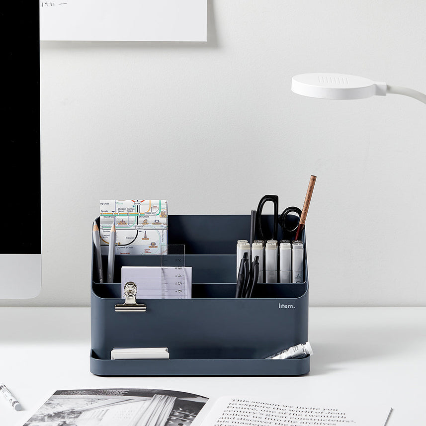 Litem Desk Organizer with Adjustable Compartments Desktop Holder - White