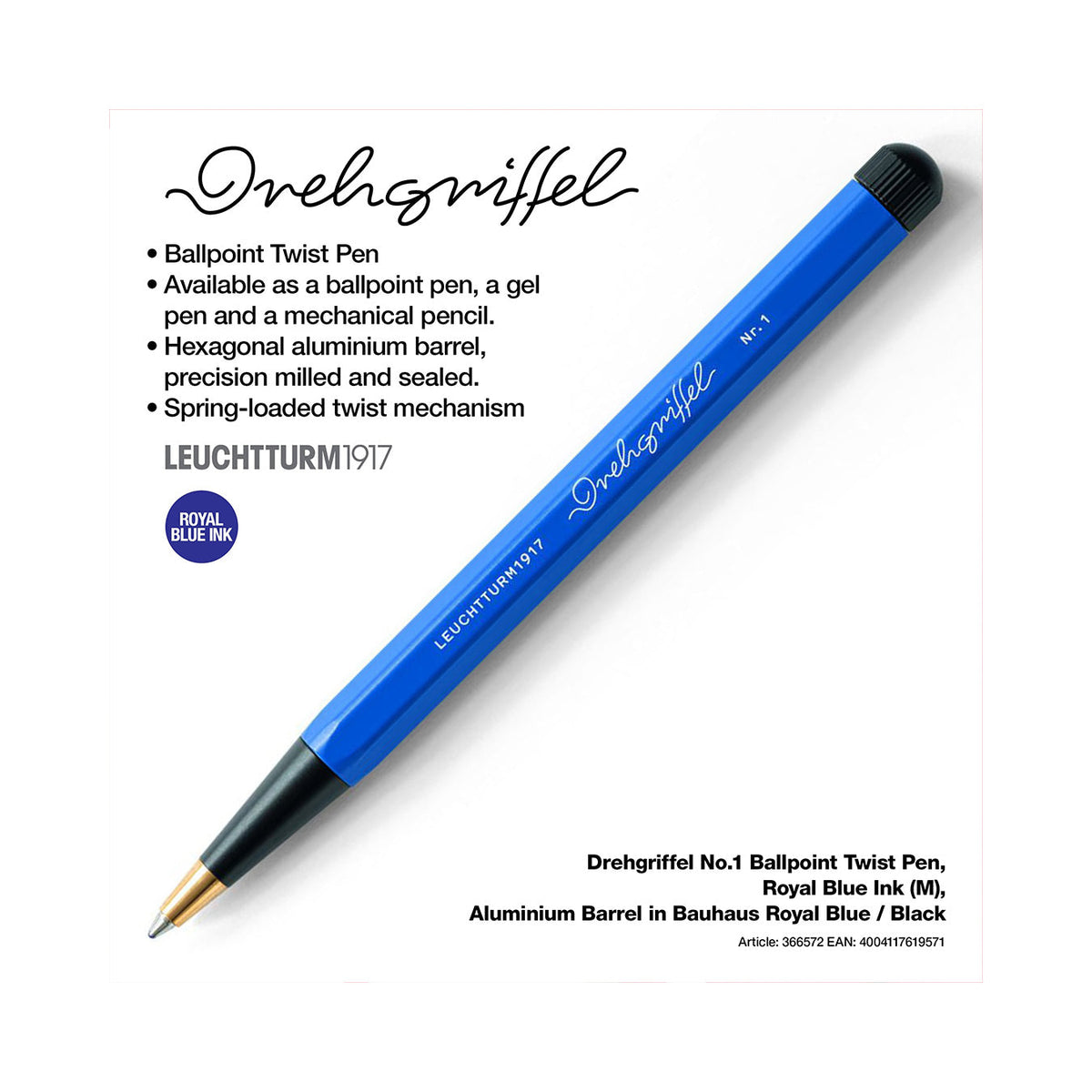 LEUCHTTURM1917 Drehgriffel No.1 Bauhaus Ballpoint Pen - Royal Blue/Black