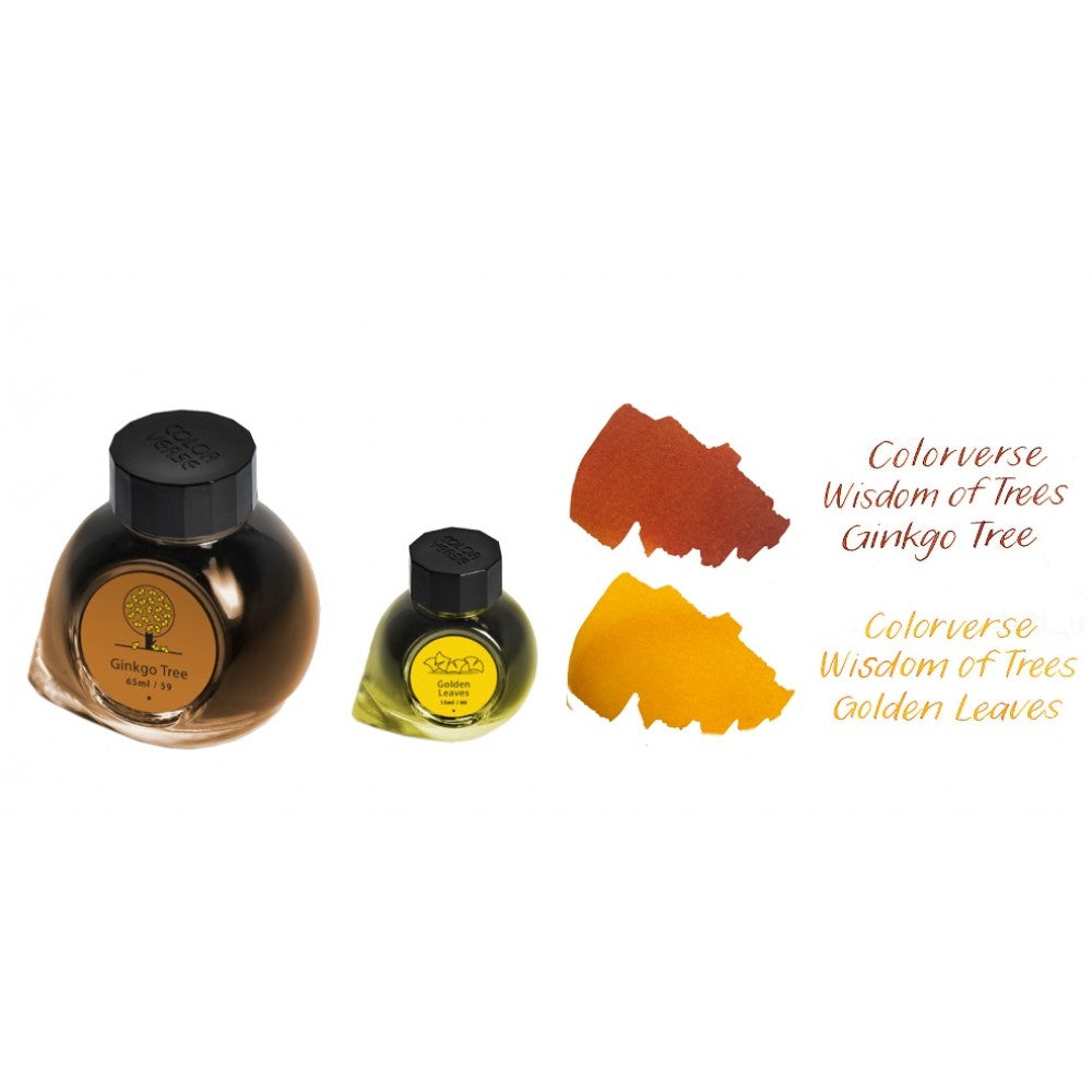 Colorverse | Earth Edition | Ginkgo Tree Light Brown | Golden Leaves Yellow | Fountain Pen Ink | 65ml and 15ml | 2 Bottle Set - penpencilink