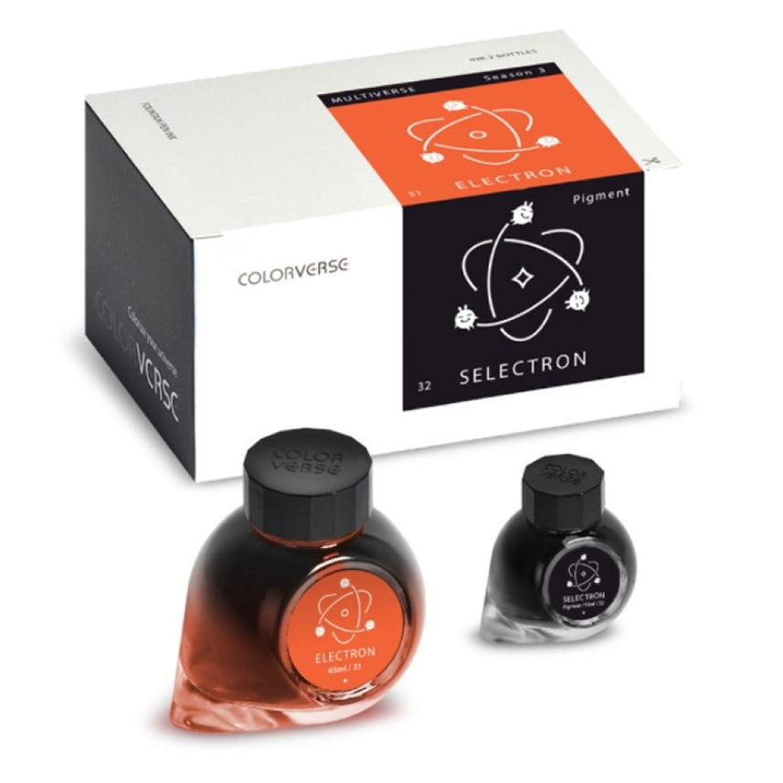 Colorverse | Multiverse Series | Season 3 | Fountain Pen Ink | Electron | Orange | 65ml and 15ml | 2 Bottle Set - penpencilink