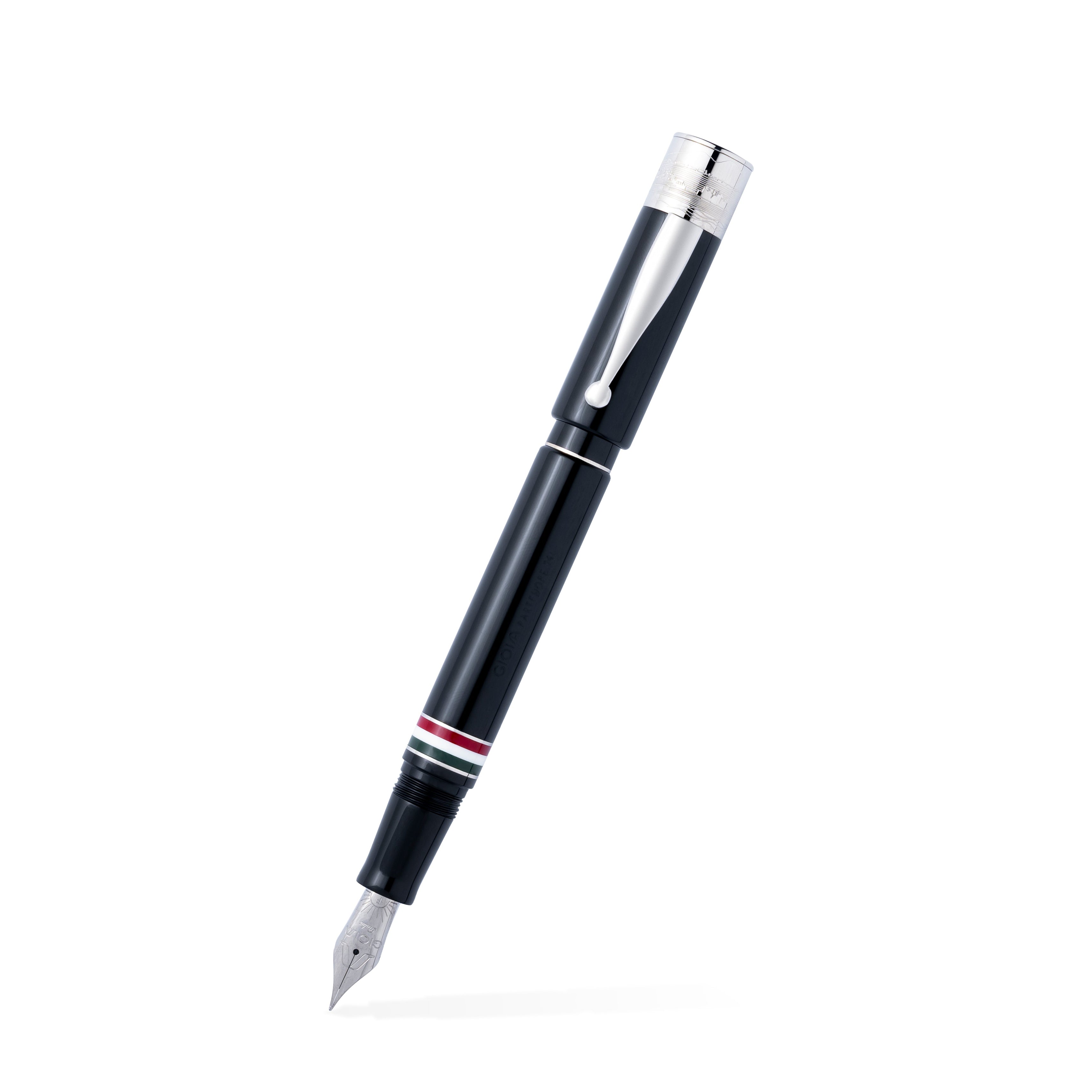 GIOIA Partenope Black Fountain Pen and Rollerball – Ruthenium Trim