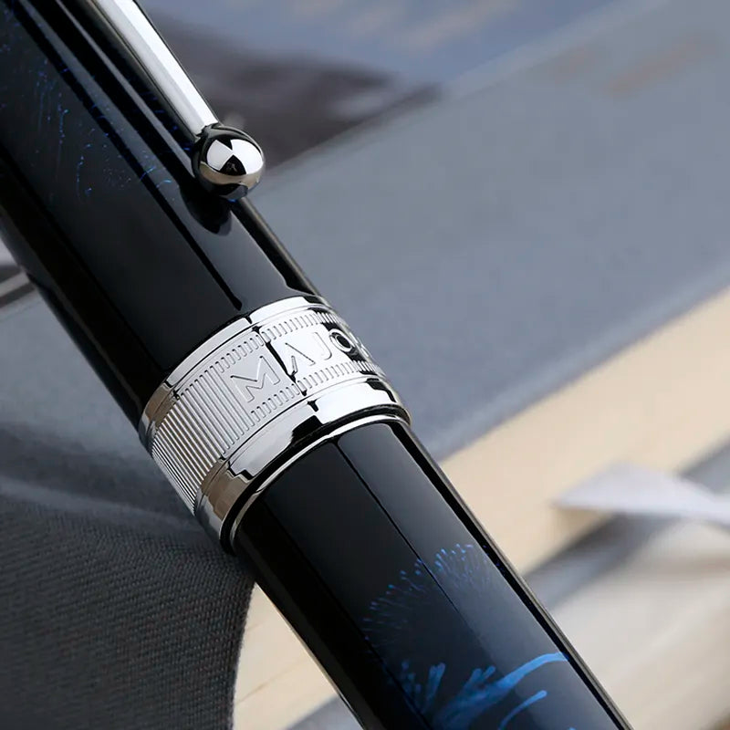 Moonman T5 Piston Fountain Pen – Blue Fireworks, Large Ink Capacity, Resin Body, Fine/Medium/Extra Fine Nib, Gift Box Included
