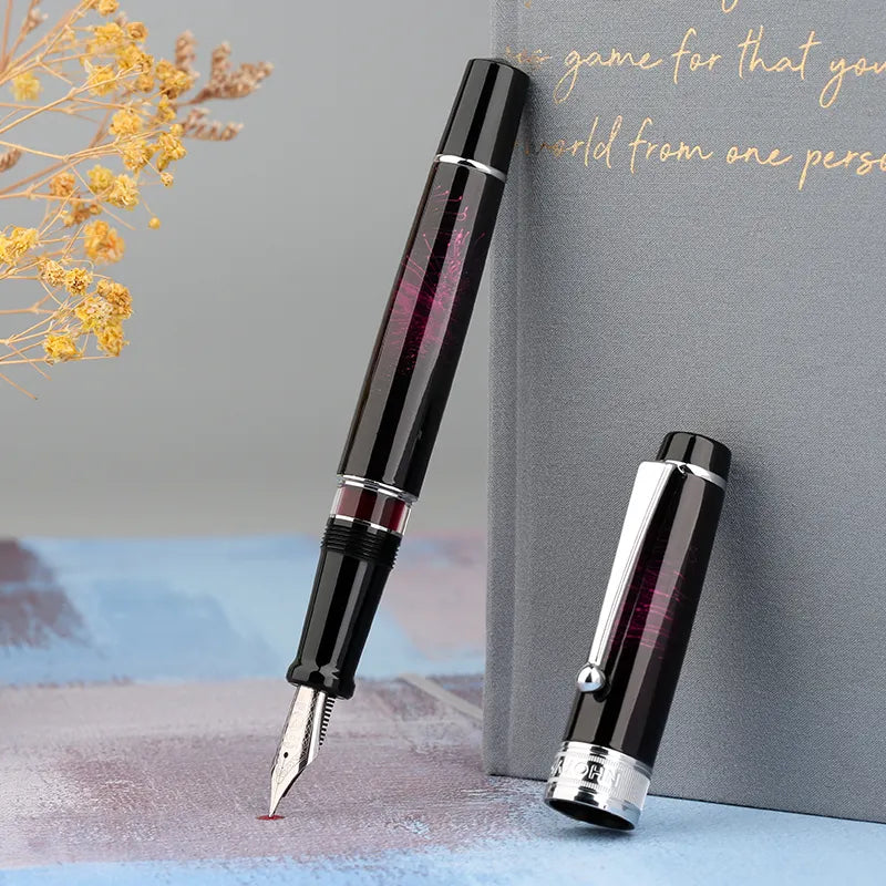 Moonman T5 Piston Fountain Pen – Pink Fireworks, Large Ink Capacity, Resin Body, Fine/Medium/Extra Fine Nib, Gift Box Included