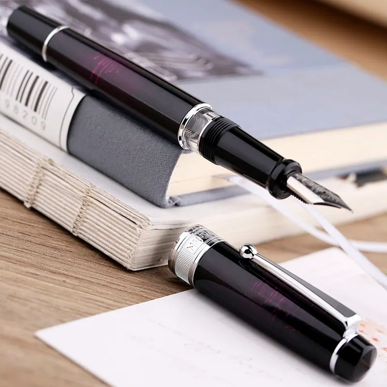 Moonman T5 Piston Fountain Pen – Pink Fireworks, Large Ink Capacity, Resin Body, Fine/Medium/Extra Fine Nib, Gift Box Included
