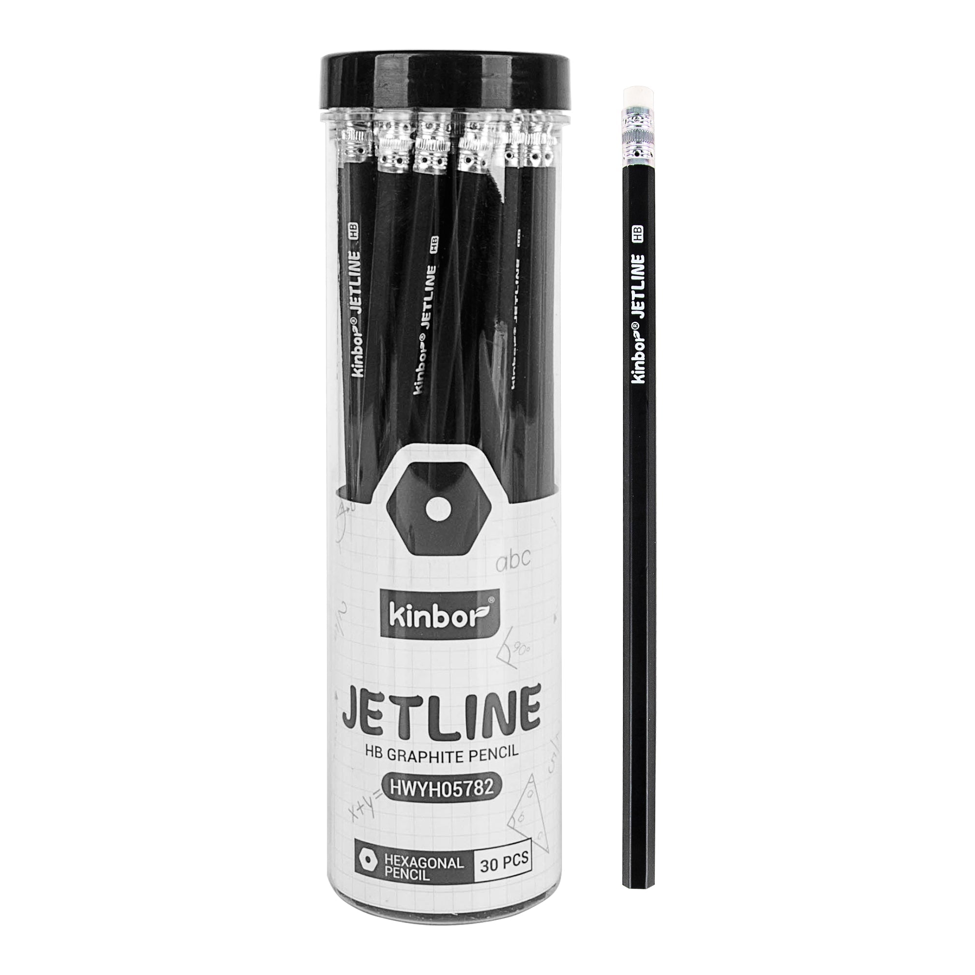 Kinbor Jetline HB Pencils  30 Pre-Sharpened Graphite Pencils with Erasers in Tube