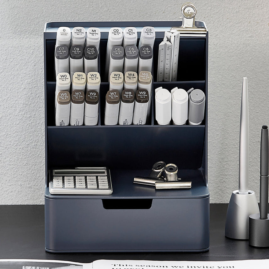 Sysmax Hive Desk Organizer with 6 Compartments 1 Drawer - Prussian Blue
