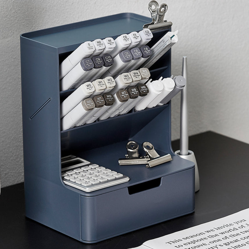 Sysmax | Hive Desk Organizer with 6 Compartments |1 Drawer| Prussian Blue| For Office & Home