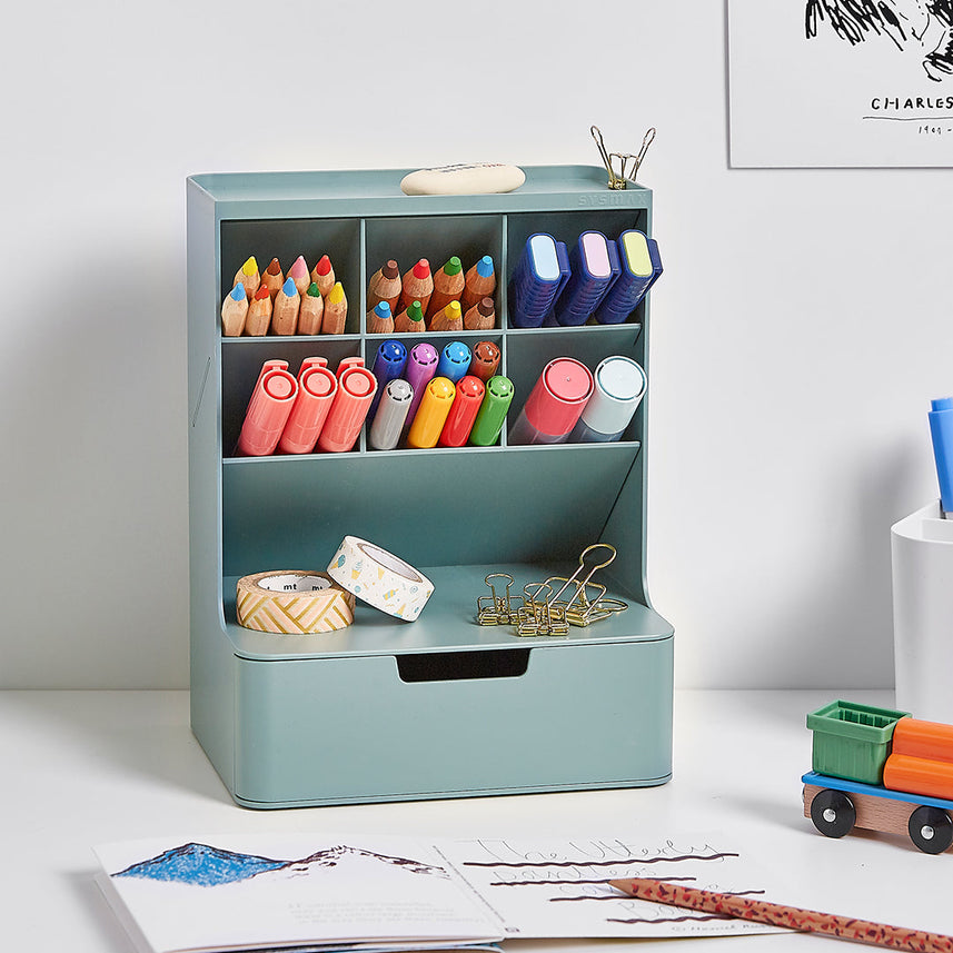 Sysmax Hive Desk Organizer with 6 Compartments 1 Drawer - White