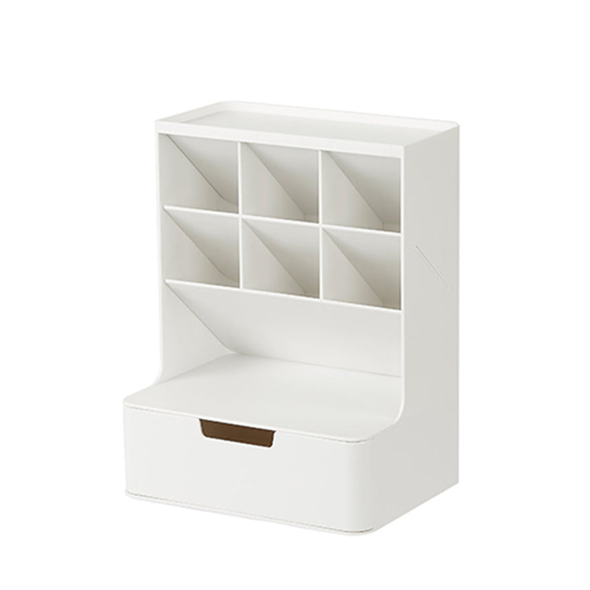 Sysmax | Hive Desk Organizer with 6 Compartments |1 Drawer| White| For Office & Home