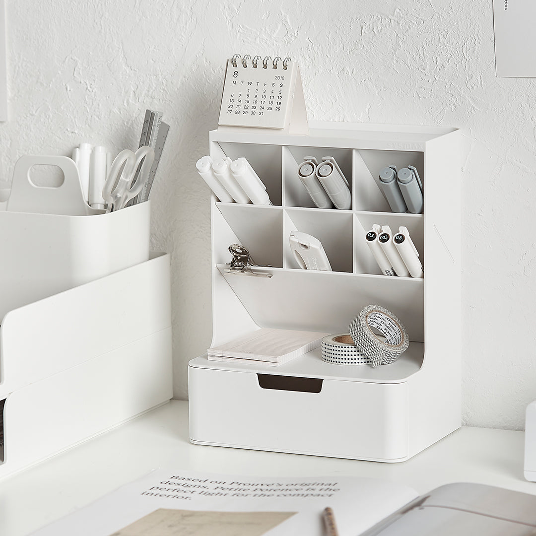 Sysmax Hive Desk Organizer with 6 Compartments 1 Drawer - White