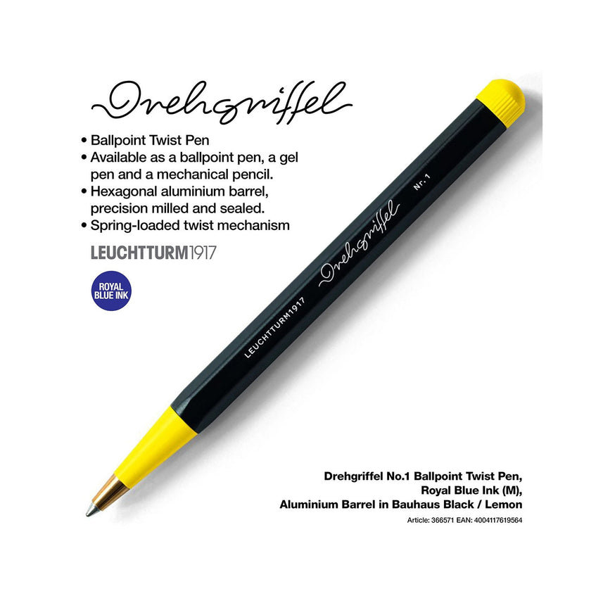 LEUCHTTURM1917 Drehgriffel No.1 Bauhaus Ballpoint Pen - Black/Lemon