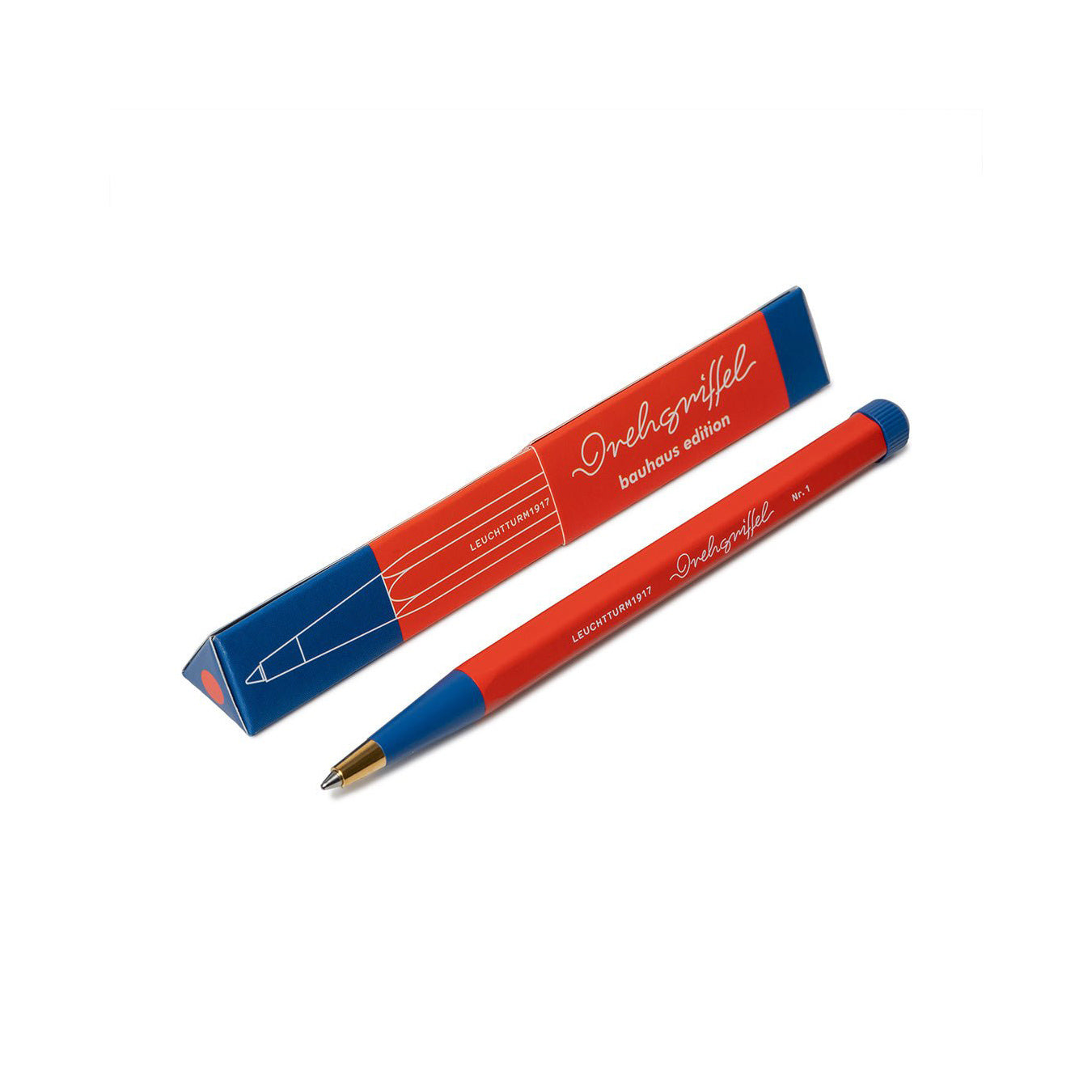 LEUCHTTURM1917 Ball Point Pen with Royal Blue Ink | Bauhaus Edition | Drehgriffel No. 1 | Red/Royal Blue | Twist Mechanism