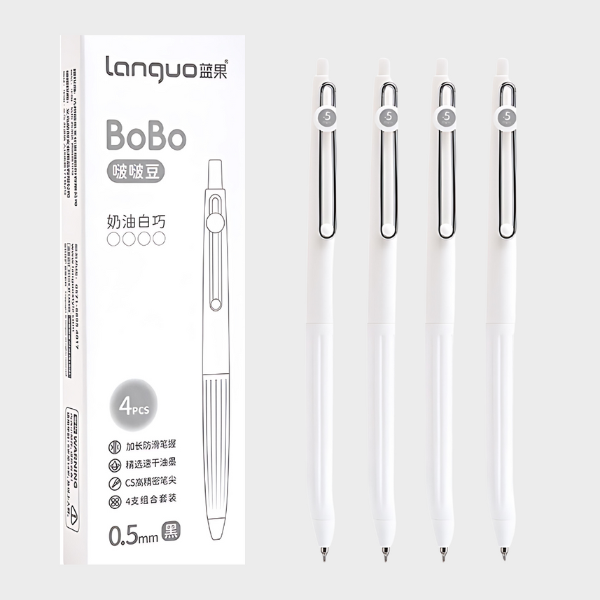 Languo | Gel Pen | 0.5mm | BoBo | Cream White | Pack of 4 Pens | U6001